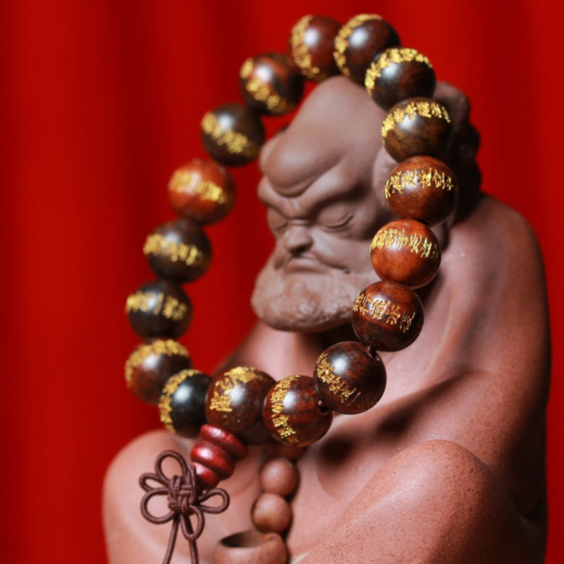 Pulsera de curación grabada con sutra de corazón de palisandro tibetano