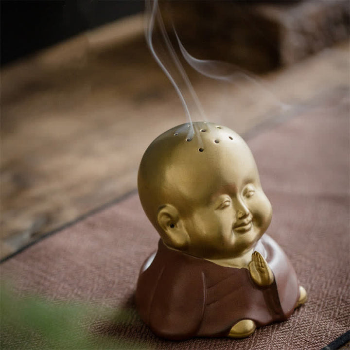 Quemador de incienso curativo de cerámica de Buda sonriente del pequeño Buda