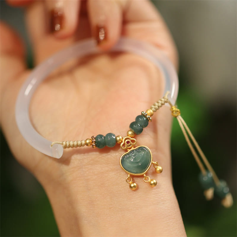 Buddha Stones de Plata de Ley 925, calcedonia de Jade Natural, candado de buenos deseos, collar de suerte, pulsera con colgante