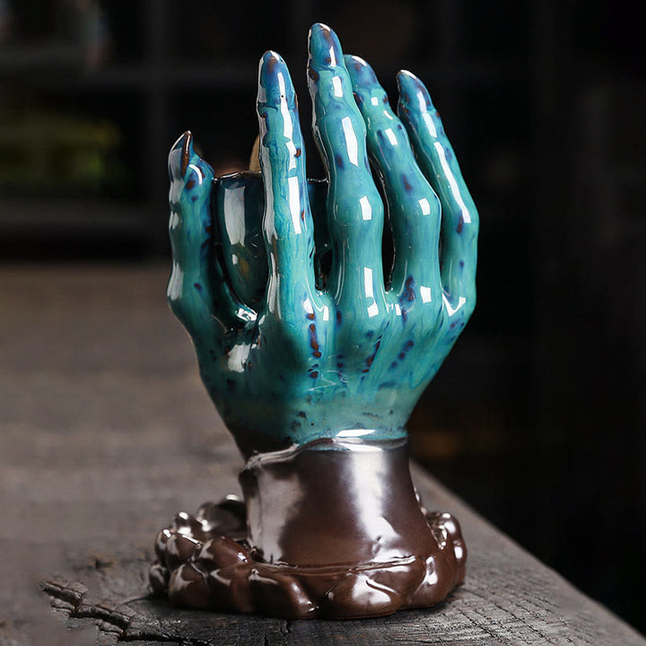 Quemador de incienso curativo de cerámica con cabeza de calavera y mano fantasma de Halloween , Buddha Stones, decoración