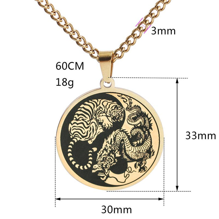 Collar de cadena de acero de titanio con dragón tigre y Buddha Stones, colgante de armonía