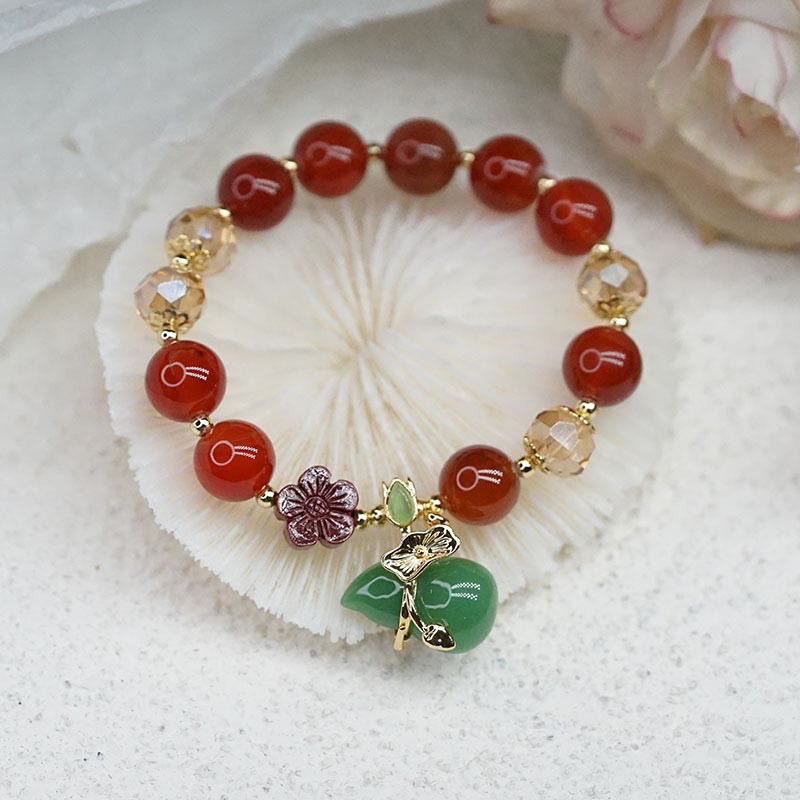 Pulsera de confianza con cuentas de flor de cinabrio de calabaza de ágata roja Natural con Buddha Stones