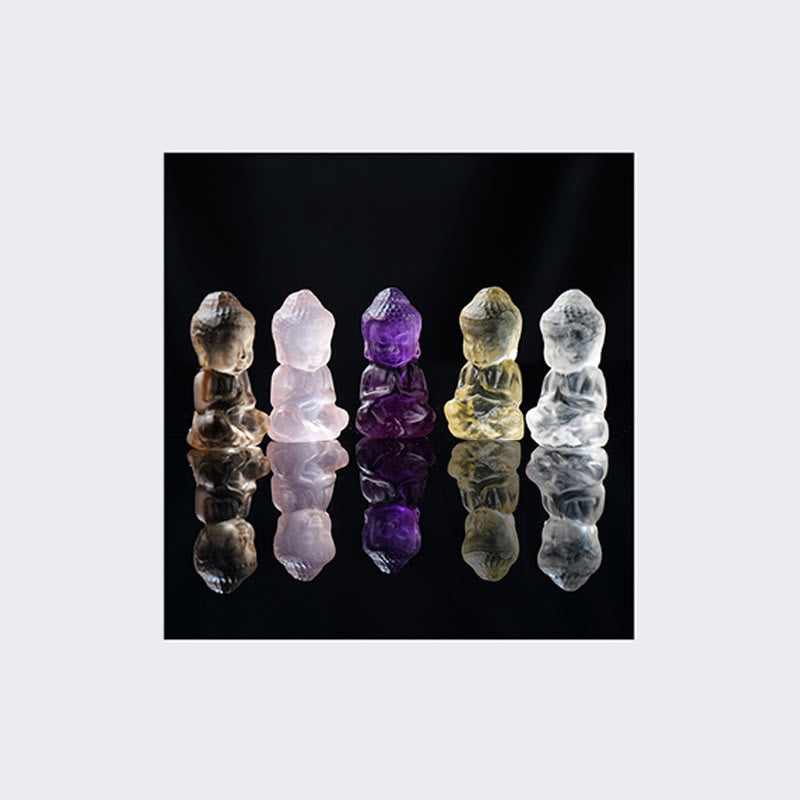 Buddha Stones Varios Cristal Amatista Cristal Rosa Cristal Blanco Citrino Buda Tallado Collar de Curación Espiritual Colgante Decoración