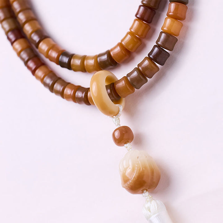Buddha Stones 108 cuentas Mala, semilla Bodhi, pulsera de armonía grabada a mano de loto de Buda