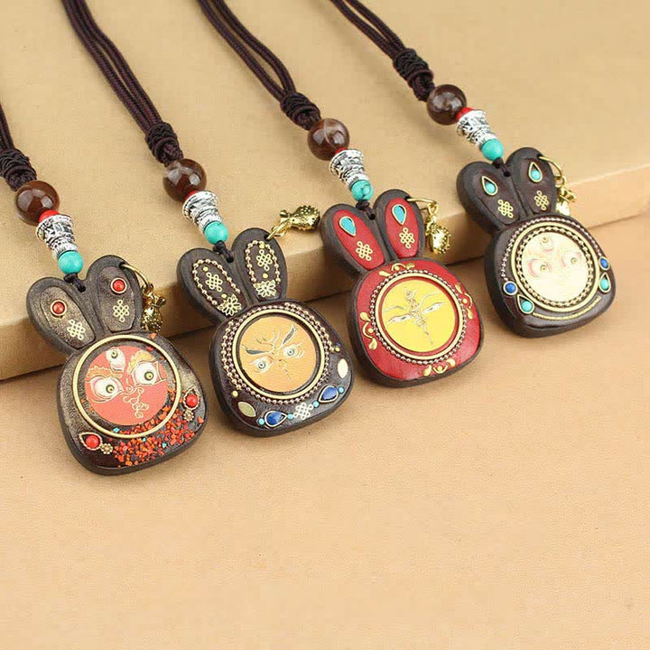 Colgante de collar Thangka de cinco dioses de la riqueza de ébano del Tíbet
