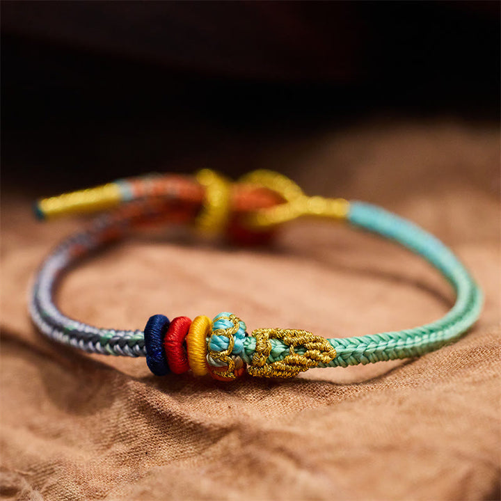 Pulsera hecha a mano con Buddha Stones, cuerda colorida, ocho hilos, nudo de paz, suerte