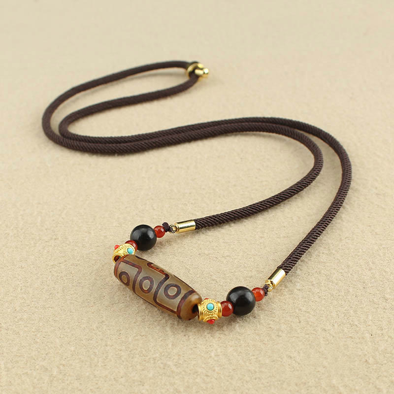 Colgante de collar de cadena con Buddha Stones tibetanas de nueve ojos Dzi, protección de cuentas, bendiciones