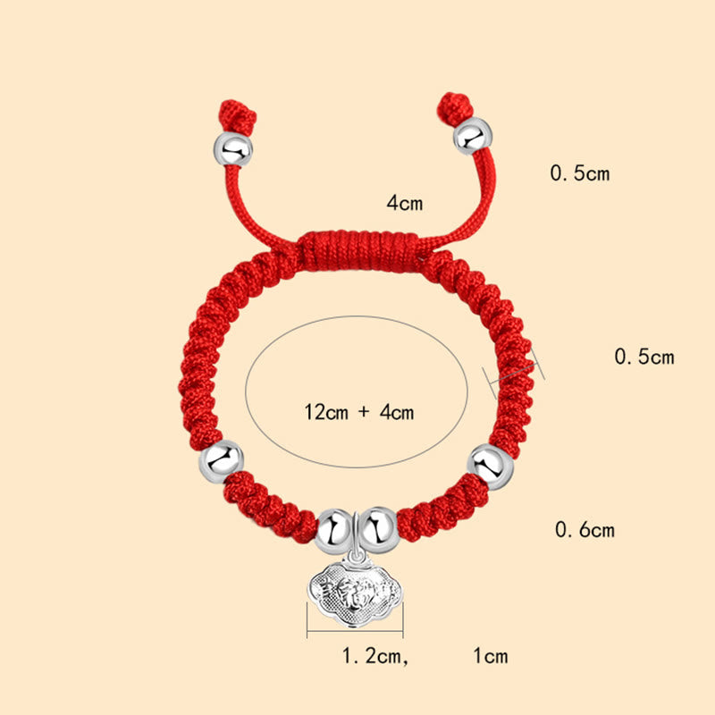 Buddha Stones Plata de ley 925 Hecha a mano Personaje Fu Bolsa de dinero de la suerte Candado chino Campana Loto Moneda de cobre Nudo King Kong Pulsera trenzada para niños