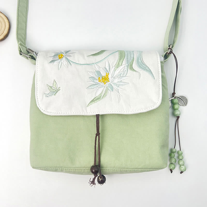 Buddha Stones Camelia bordada Epiphyllum Gardenia Sakura Flores Bolso bandolera Bolso de hombro Bolso para teléfono móvil
