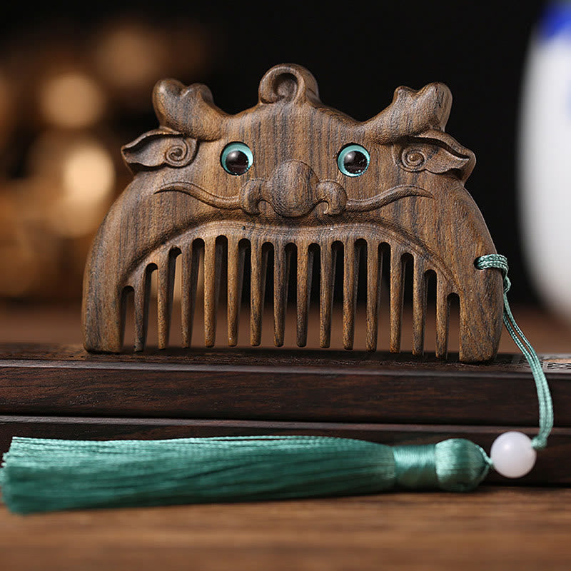 Mini peine portátil de la paz de sándalo verde del zodiaco chino - Chacate Preto Wood - Dragón - image 11