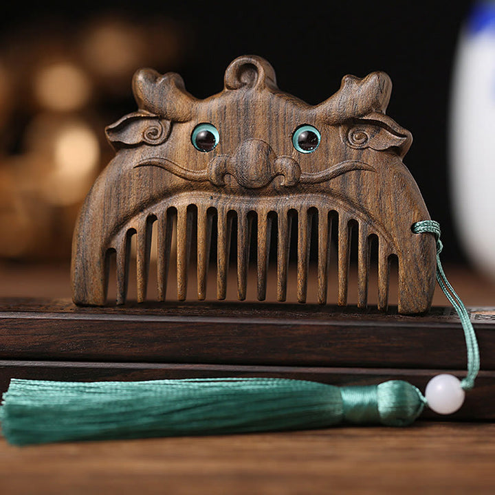 Mini peine portátil de la paz de sándalo verde del zodiaco chino - Chacate Preto Wood - Dragón - image 11