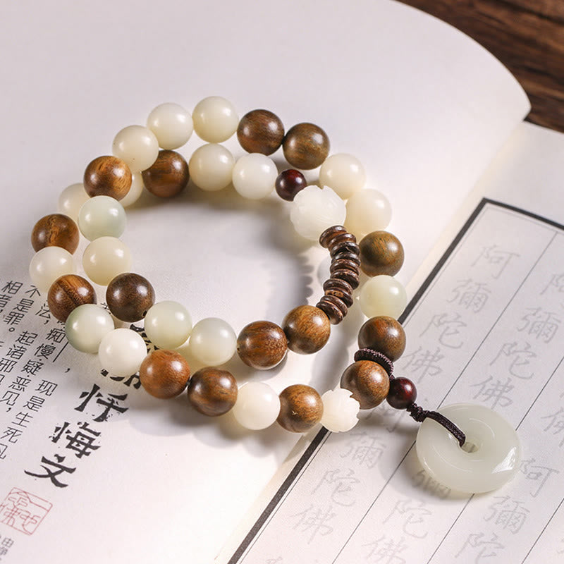 Pulsera de doble envoltura con hebilla de paz y loto de sándalo verde, semilla de Bodhi, Buddha Stones, armonía