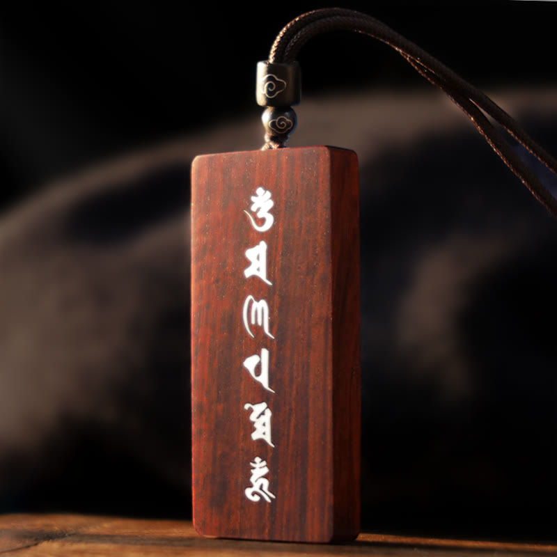 Buddha Stones de plata de ley 999, colgante de collar de protección con incrustaciones de madera de ébano de sándalo rojo y hoja pequeña Om Mani Padme Hum - image 5