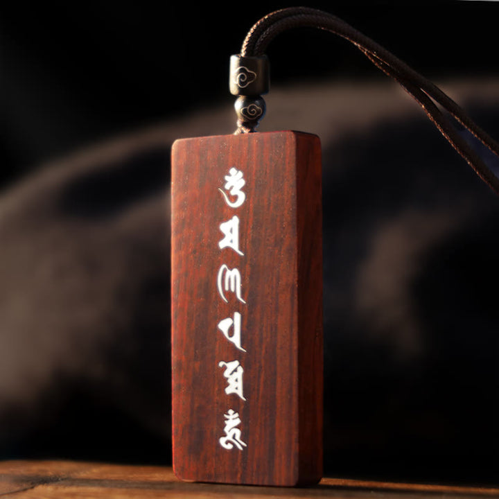 Buddha Stones de plata de ley 999, colgante de collar de protección con incrustaciones de madera de ébano de sándalo rojo y hoja pequeña Om Mani Padme Hum - image 5