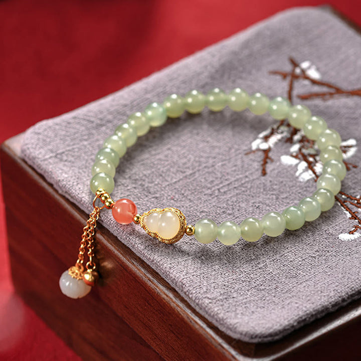 Pulsera de la suerte de la abundancia del loto de la calabaza del jade hetiano de plata de ley 925