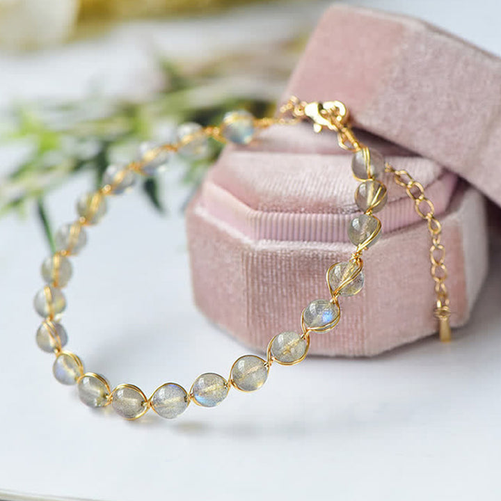 Pulsera positiva curativa de oro de 14 quilates con piedra lunar natural de Buddha Stones