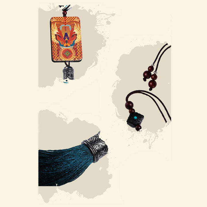 Buddha Stones PiXiu, madera de ébano, borla de la suerte y la riqueza, decoración colgante para coche