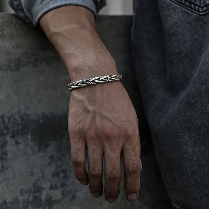 Pulsera de equilibrio de cobre con patrón trenzado trenzado estilo vikingo con Buddha Stones