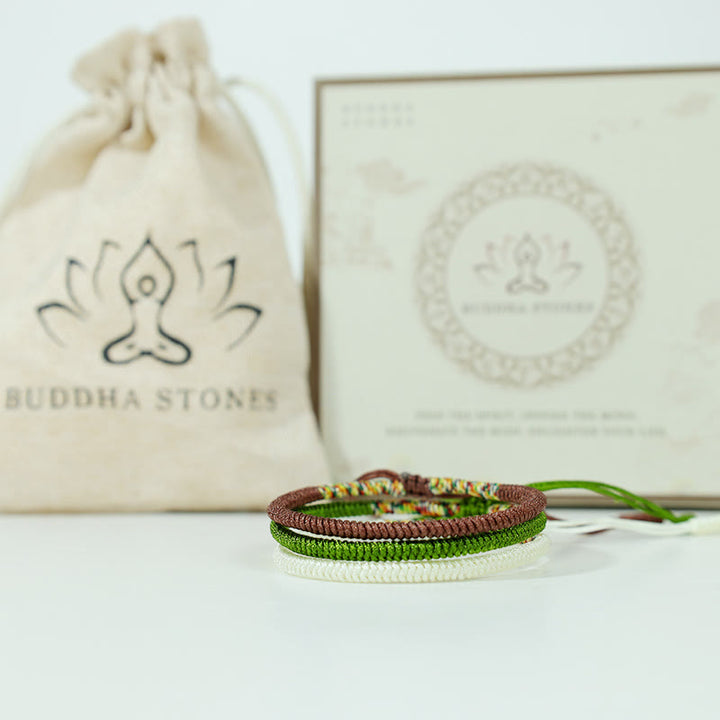 Buddha Stones, 3 uds., pulsera tibetana hecha a mano, multicolor, con nudo de la suerte, auspicioso