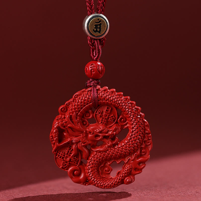 Colgante de plata de ley 925 con diseño de Buddha Stones, moneda de cobre y cinabrio Natural, Año del Dragón