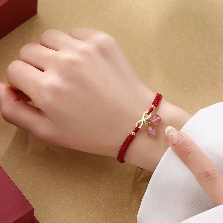 Pulsera de tejido de hilo rojo con Buddha Stones , cristal de cuarzo fresa, nudo sin fin, curación de amor