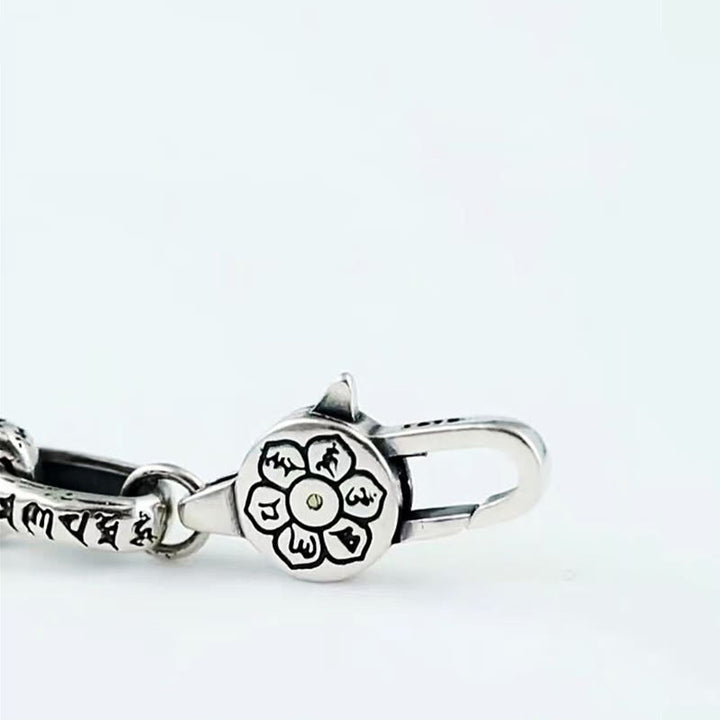 Pulsera de sabiduría grabada en cobre con Buddha Stones Om Mani Padme Hum doble Dorje