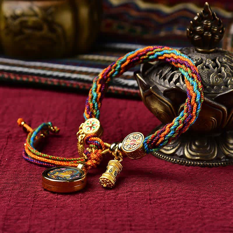 Pulsera de cuerda trenzada con atrapasueños, rueda de oración, nudo de reencarnación de la suerte tibetana , Buddha Stones