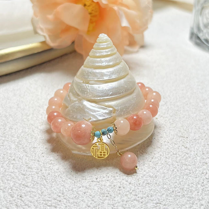 Pulsera de la fortuna con Buddha Stones, piedra naranja natural, turquesa, carácter Fu