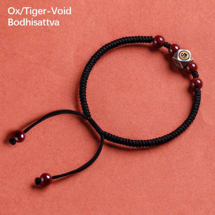 Pulsera de plata de ley 925 con Buddha Stones , zodíaco chino, Buda natal, cinabrio, calma - Bodhisattva Buey/Tigre-Vacío - Negro (circunferencia de la muñeca 14-18 cm) - image 12