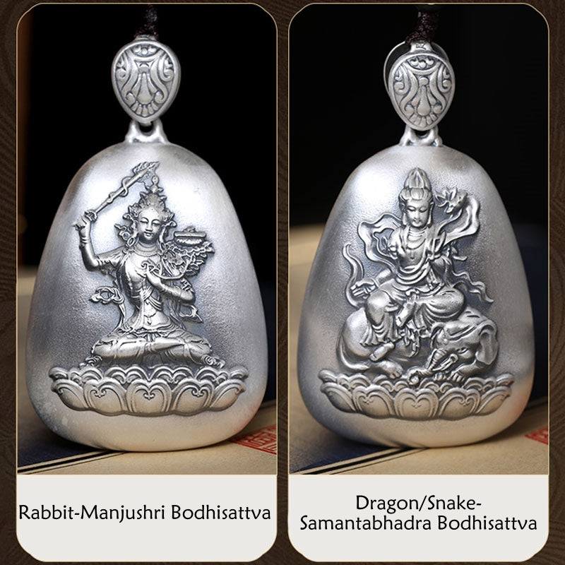 Collar con colgante de plata de ley 999 con Buddha Stones del zodíaco chino, corazón de Buda natal, Sutra grabado