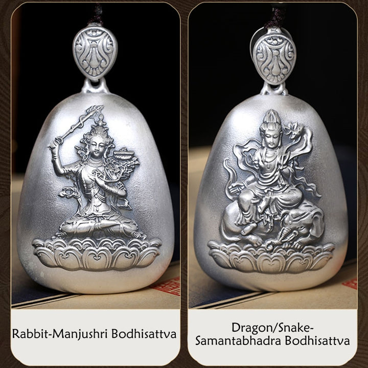 Collar con colgante de plata de ley 999 con Buddha Stones del zodíaco chino, corazón de Buda natal, Sutra grabado