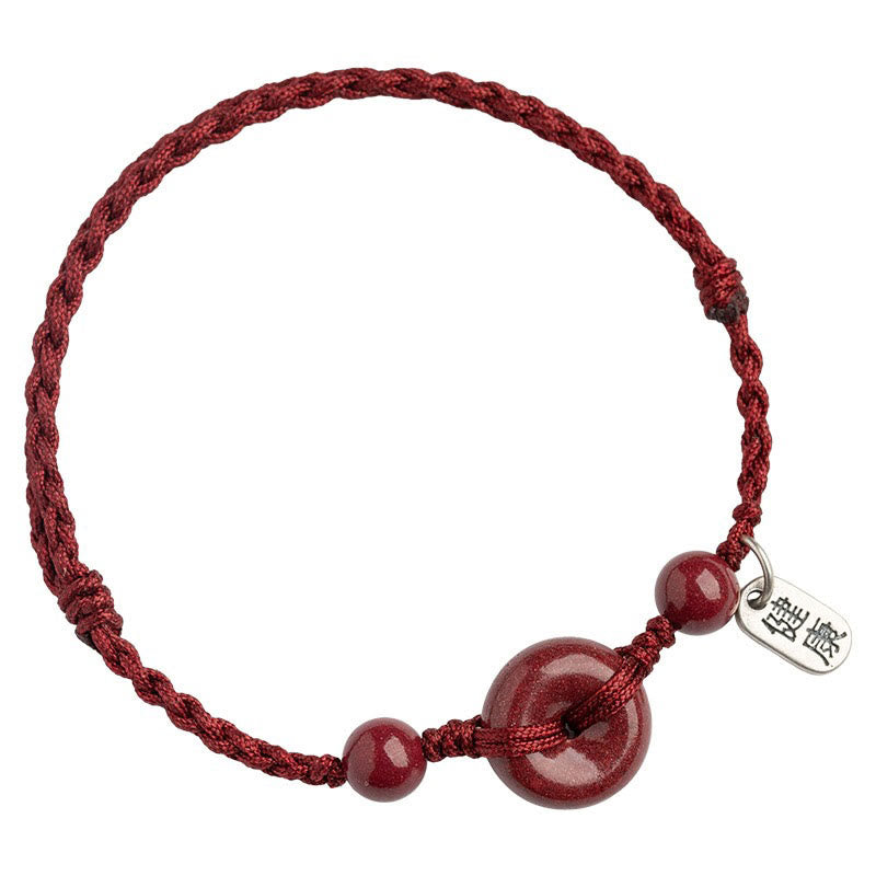 Pulsera tobillera con hebilla de paz de cinabrio hecha a mano con Buddha Stones, abalorio seguro y saludable, pulsera de bendición