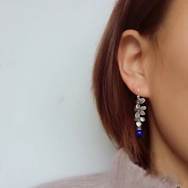 Pendientes colgantes de plata de ley 925 con forma de flor de lazurita turquesa y hoja de serenidad - image 11