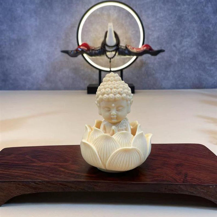 Buddha Stones Mini fruta de marfil Tathagata Buda Lotus Kwan Yin Avalokitesvara Manjusri Samantabhadra Serenity decoración de escritorio