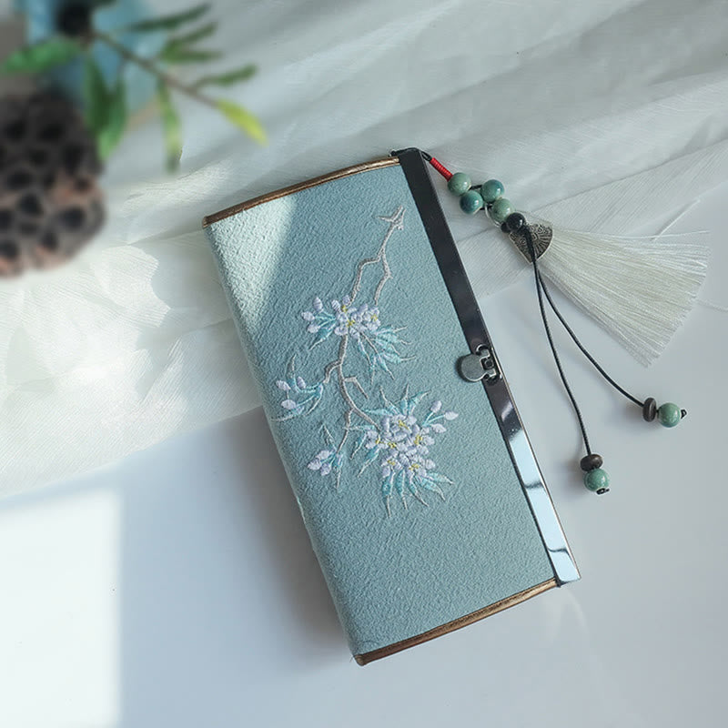 Monedero de compras con bordado de doble cara de bambú, flor de Buddha Stones , ciruela, flor de melocotón, tarjetero para efectivo de gran capacidad - Flor de pera verde - image 14