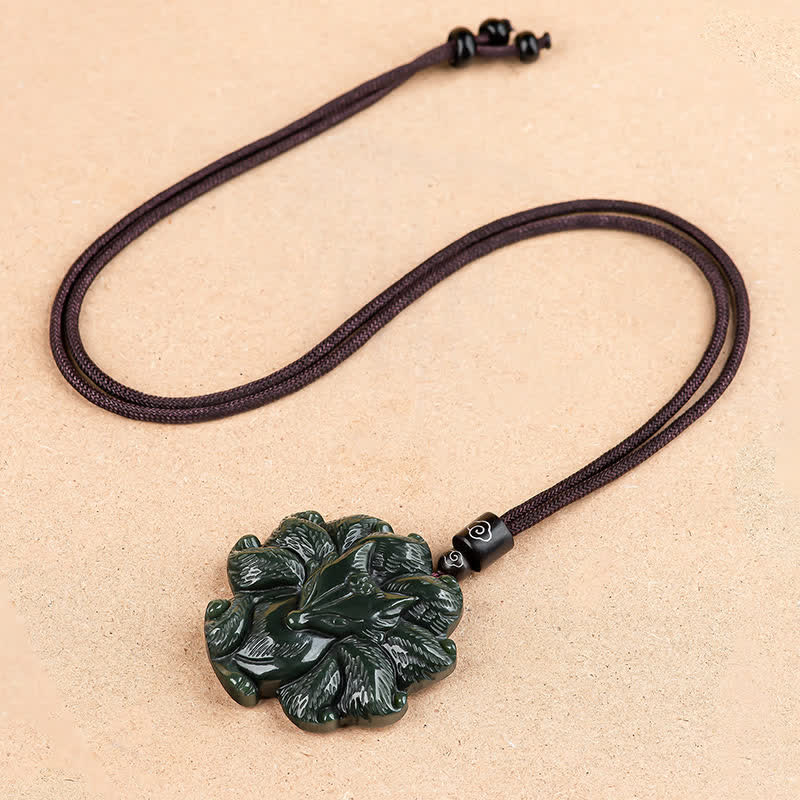 Colgante de cadena con collar de suerte de zorro de nueve colas de jade cian hetiano