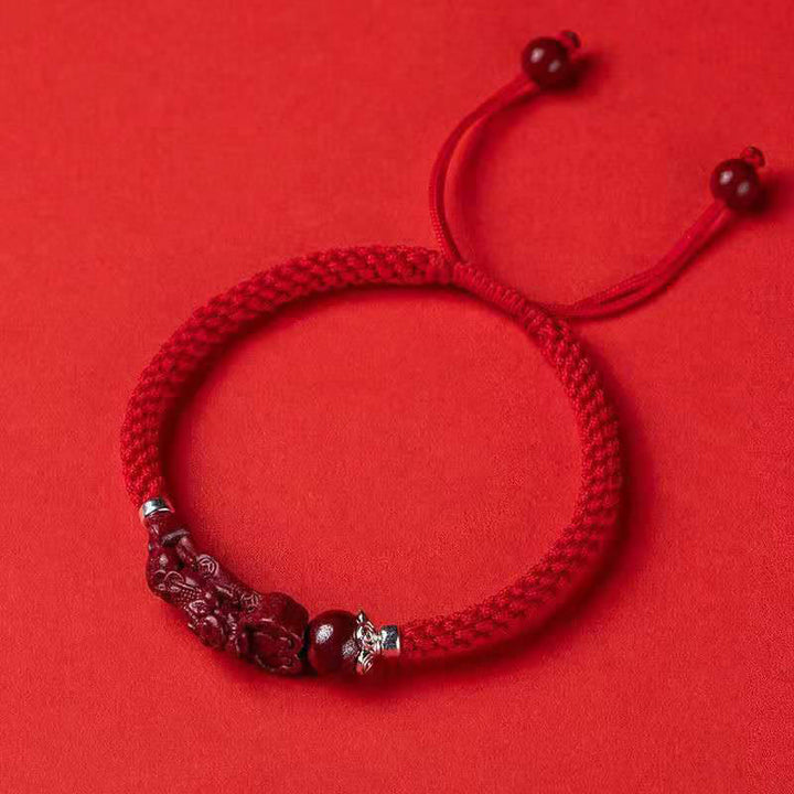 Pulsera trenzada de cinabrio PiXiu hecha a mano con Buddha Stones