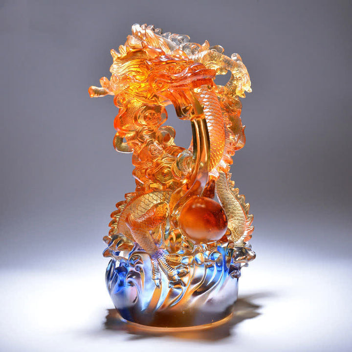 Buddha Stones Feng Shui Dragón hecho a mano Liuli Crystal Art Piece Success Home Office Decoración