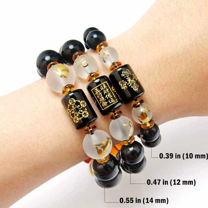 Pulsera de porsperidad de riqueza de cinco elementos de obsidiana Feng Shui del zodíaco chino con Buddha Stones