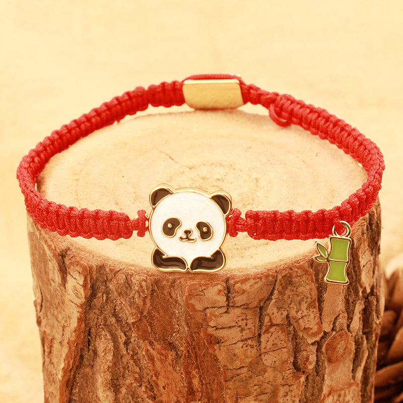 Pulsera de hilo rojo de la suerte de bambú Panda hecha a mano tibetana con Buddha Stones