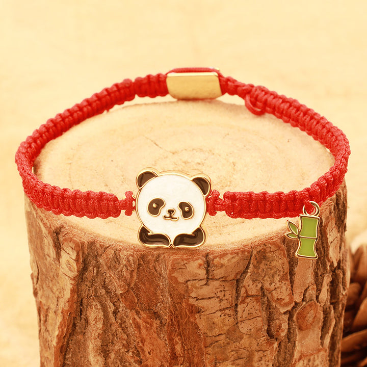 Pulsera de hilo rojo de la suerte de bambú Panda hecha a mano tibetana con Buddha Stones