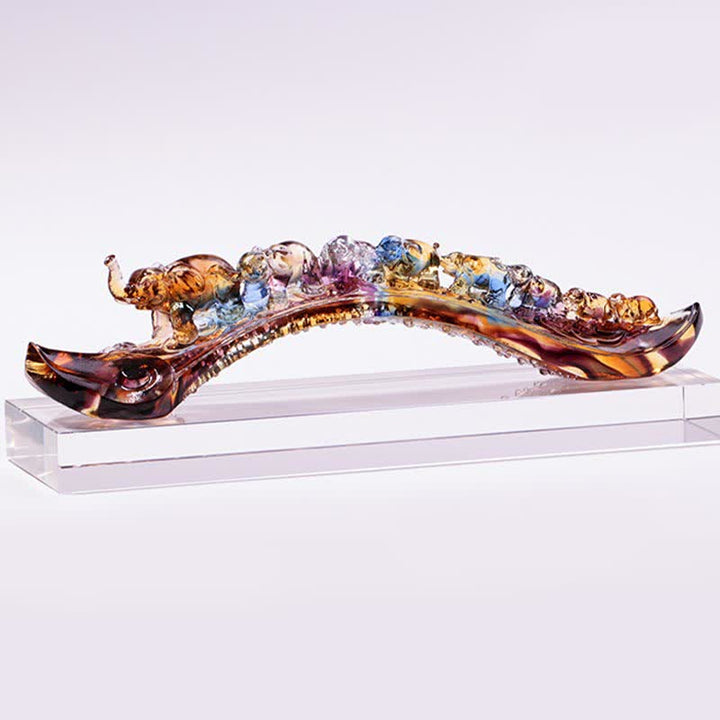 Decoración del hogar hecha a mano de Liuli Crystal Ruyi Elephant Art Piece con base de cristal