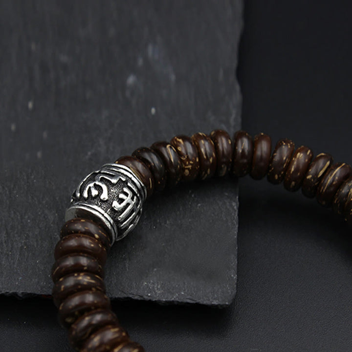 Pulsera positiva Om Mani Padme Hum de concha de coco tibetano natural con Buddha Stones