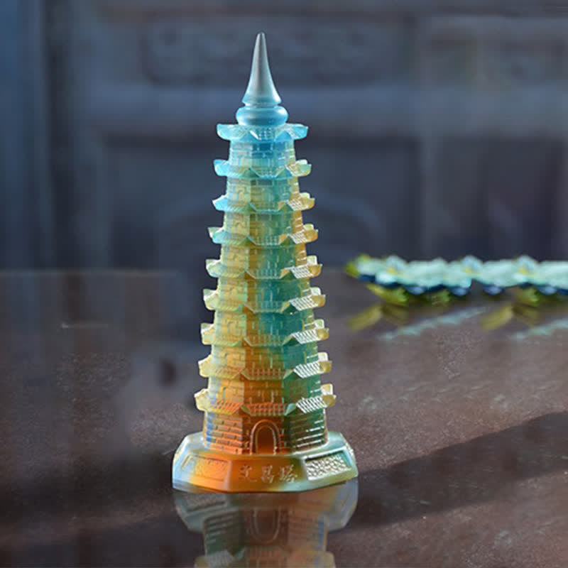 Feng Shui Wenchang Torre hecha a mano Liuli Crystal Pagoda Pieza de arte Suerte Decoración de la oficina en el hogar
