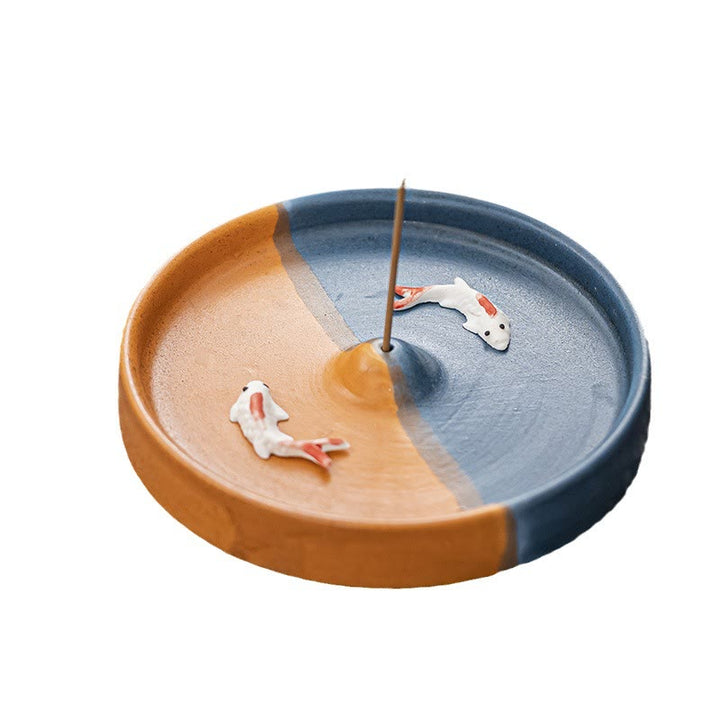 Quemador de incienso de cerámica con diseño de pez Koi, Buddha Stones, curación espiritual, decoración