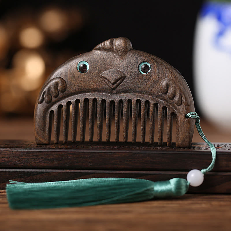 Mini peine portátil de la paz de sándalo verde del zodiaco chino - Chacate Preto Wood - Gallo - image 16