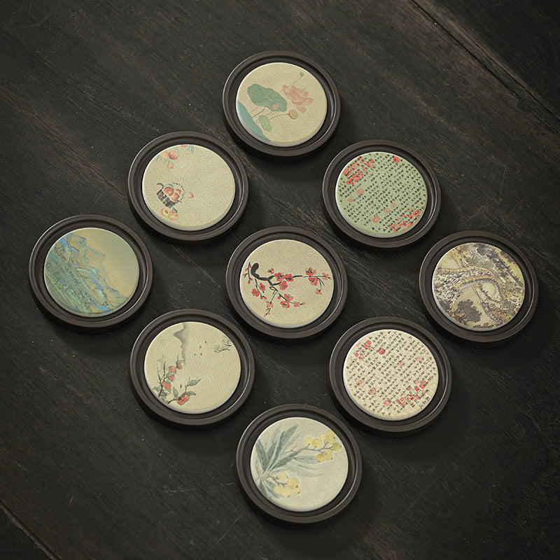 Buddha Stones, flor de ciruelo, corazón de melocotón, Sutra, níspero, Magnolia, caqui, tapete para Taza de cerámica, posavasos, tapete para té Kung Fu