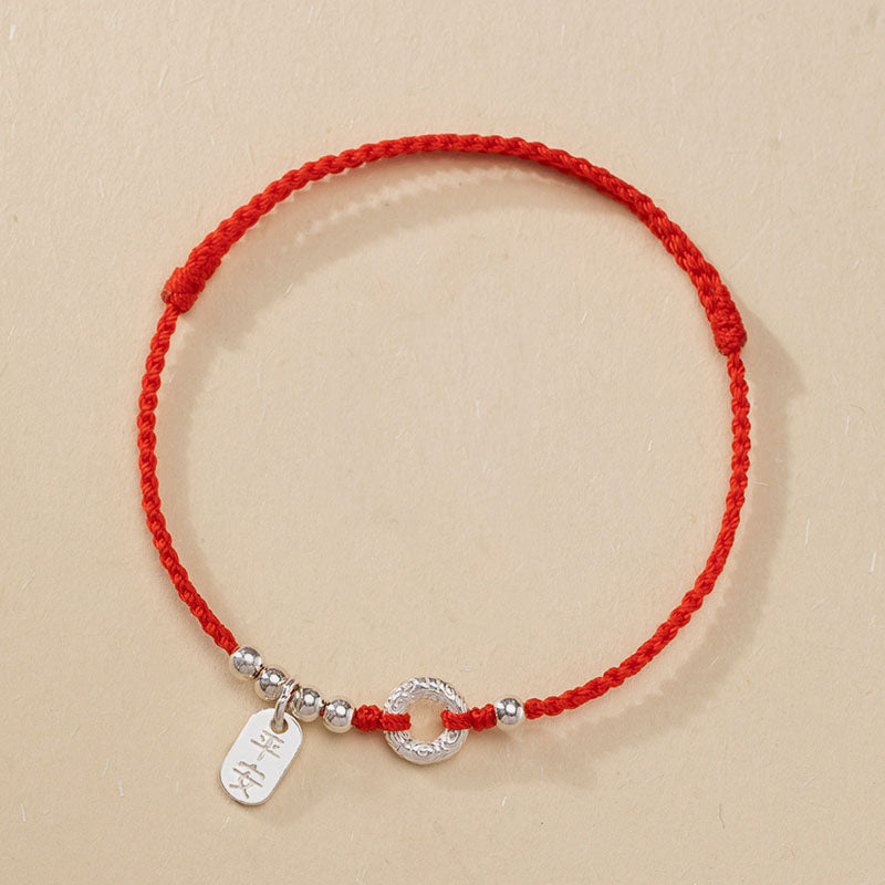 Tobillera con pulsera de sonido y seguridad con hebilla de paz y nubes propicias de Plata de Ley 925 con Buddha Stones