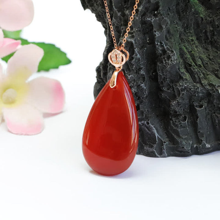 Colgante de plata de ley 925 con forma de gota de agua y ágata roja