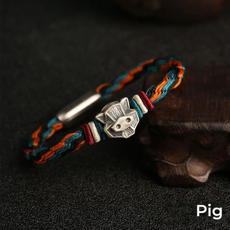 Pulsera de cuerda con nudo de reencarnación colorida, protección del zodiaco chino, Año del Dragón, plata de ley 999 hecha a mano con Buddha Stones